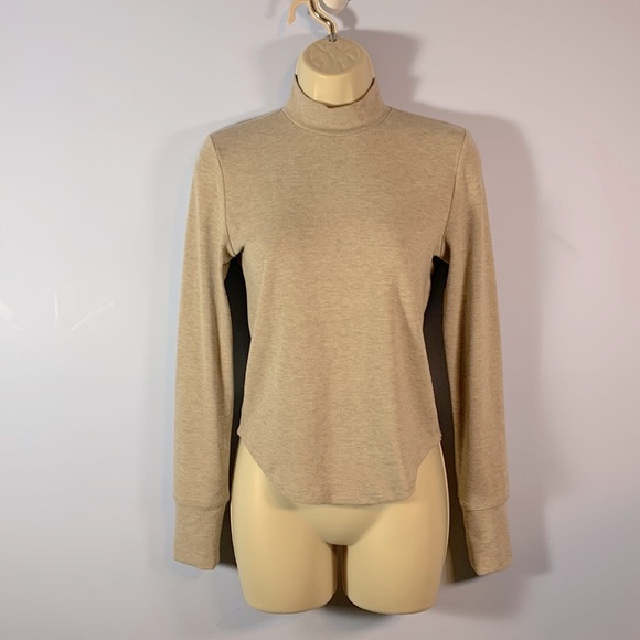 Wilfred free size medium tan beige mock neck long sleeve curve hem basically - Picture 1 of 9